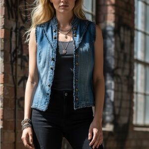 Vintage Denim Corset Vest Top Blue Studded Grunge Y2K Women Size M
